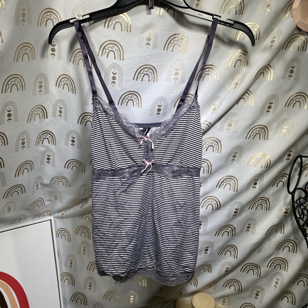 Striped Lace Trim Tank Top